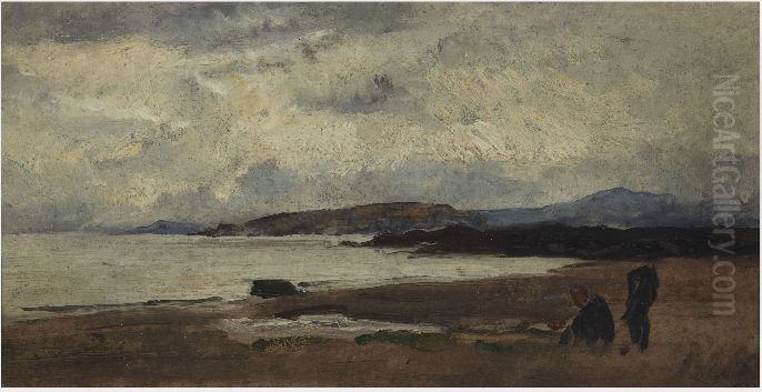 A Cloudy Day, a Seashore with Figures Oil Painting by Nathaniel Hone the Younger