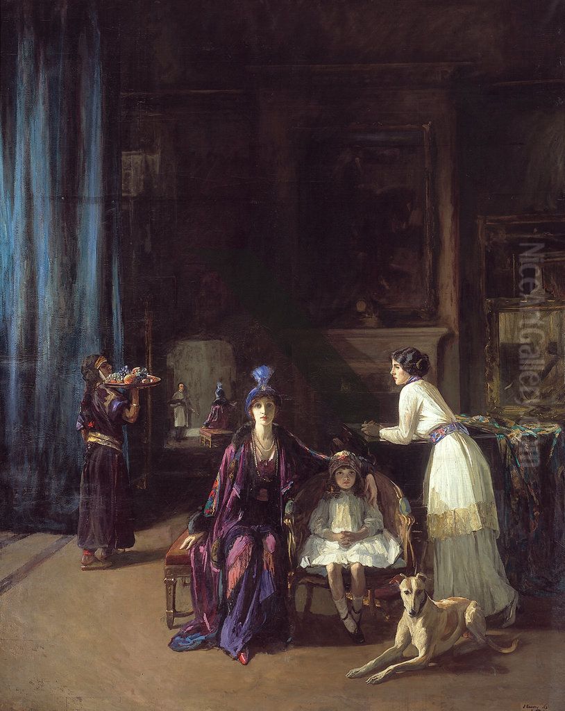 Lady Hazel Lavery with her Daughter Alice and Stepdaughter Eileen Oil Painting by John Lavery