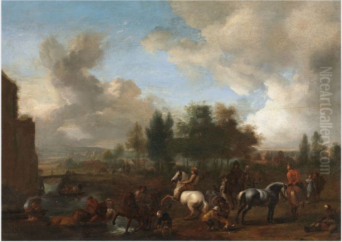 a Landscape Oil Painting by Philips Wouwerman