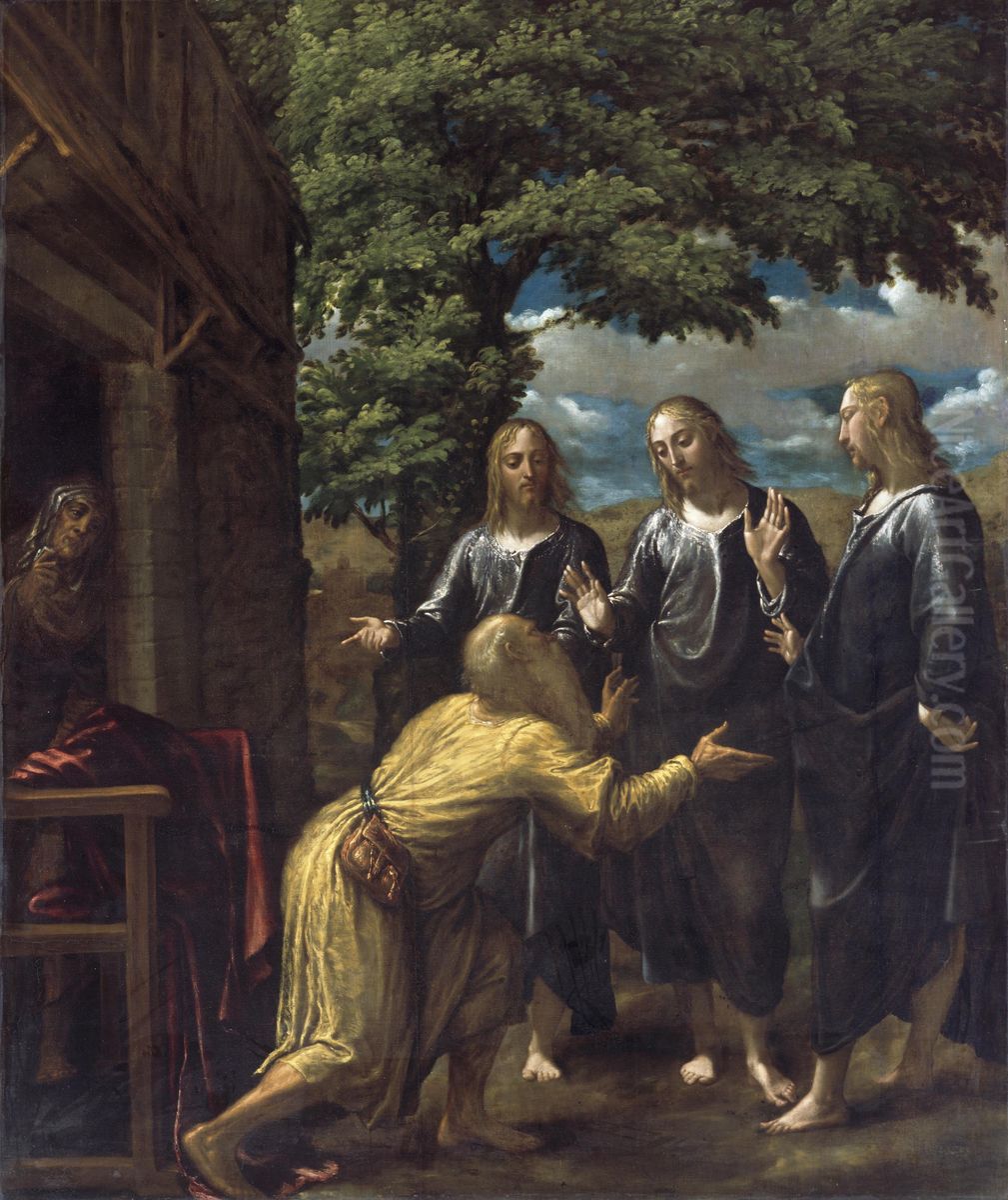Abraham and the Three Angels Oil Painting by Juan Fernandez Navarrete