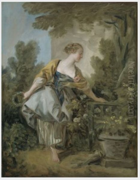 A Young Girl in a Park Oil Painting by Francois Boucher