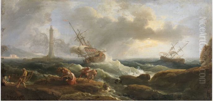 A Coastal Scene Oil Painting by Joseph Vernet