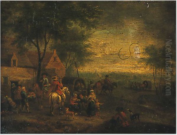 A Halt with Caravans Oil Painting by Philips Wouwerman