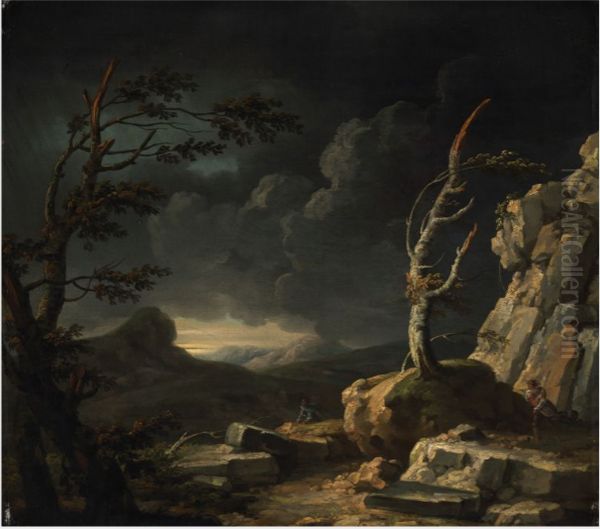 A Stormy Landscape Oil Painting by George Barret, Sr.