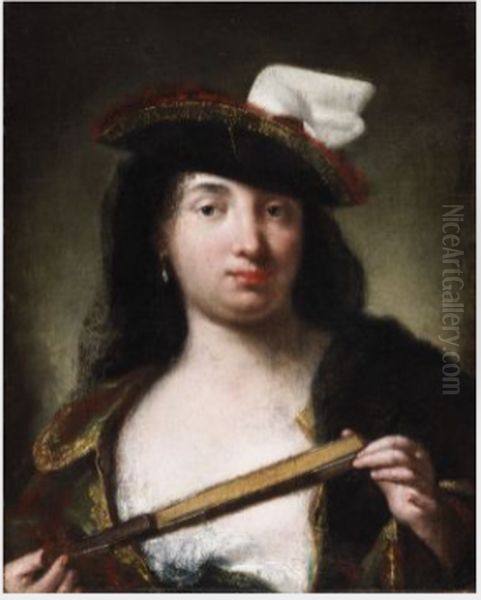 Portrait of a Lady Holding a Fan Oil Painting by Alessandro Longhi