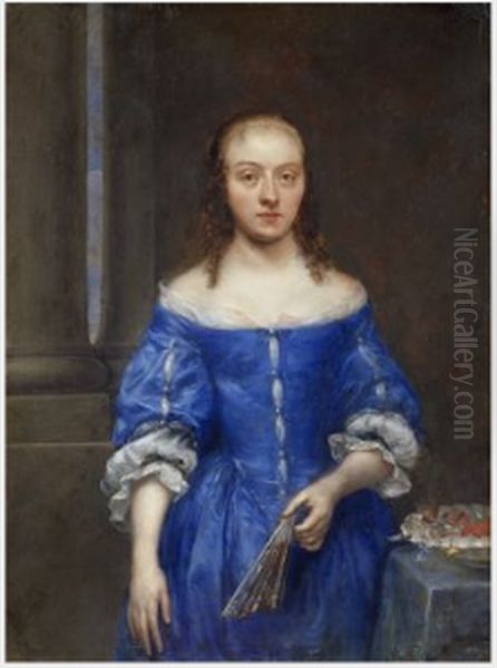 Portrait of a Woman in a Blue Dress Oil Painting by Gonzales Coques