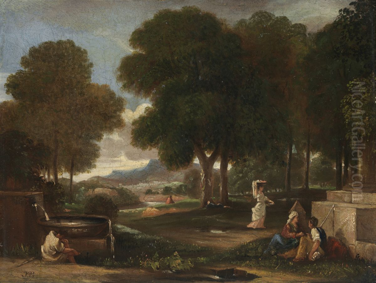 Landscape with a Man Washing his Feet at a Fountain Oil Painting by James Barry