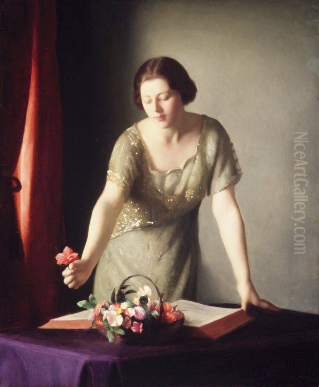 Girl Arranging Flowers Oil Painting by William McGregor Paxton