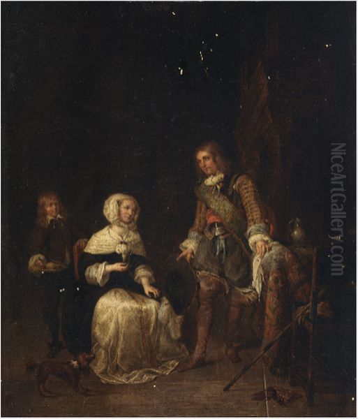 A Cavalier and Lady Oil Painting by Gabriel Metsu