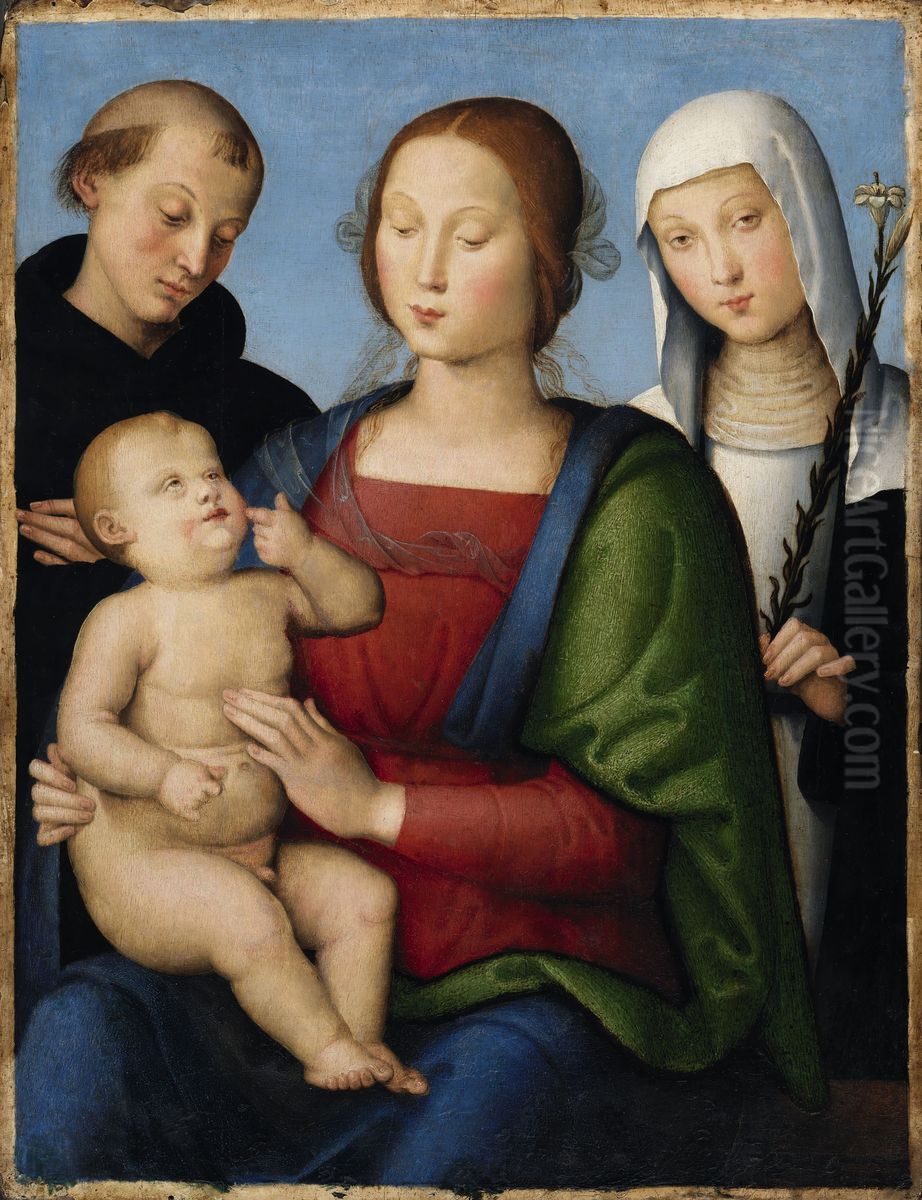 The Virgin and Child with Saints Nicholas of Tolentino and Catherine of Siena Oil Painting by Lo Spagna