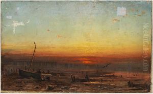 A Boat and Breakwater by the Seashore at Sunset