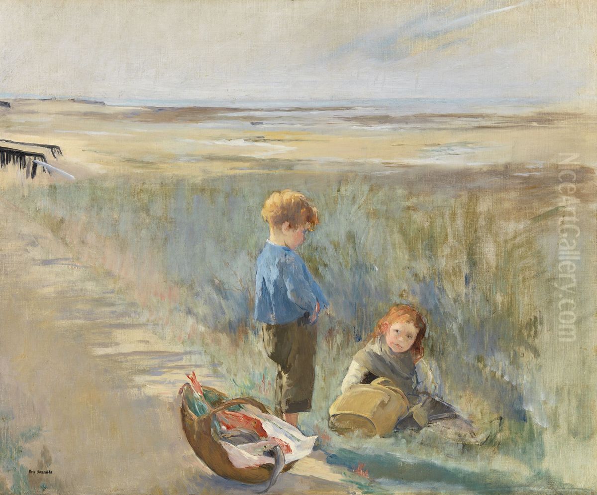 Children on the Sand Dunes, Grandcamp Oil Painting by Eva Gonzales