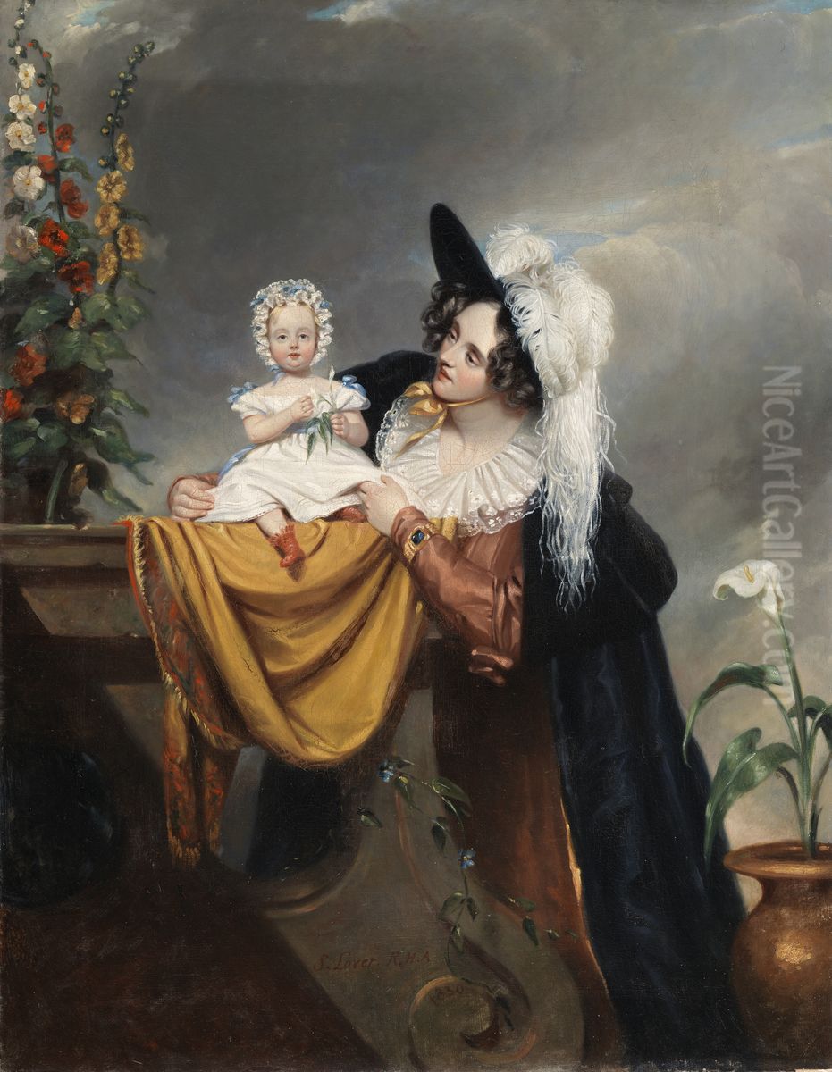 Mrs Lover and her Daughter Oil Painting by Samuel Lover