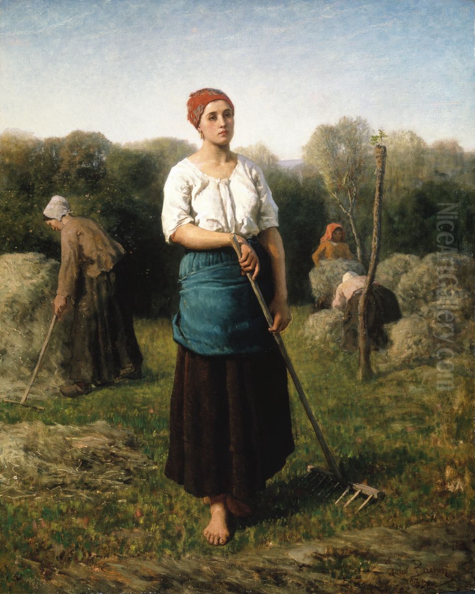 A Girl with a Rake Oil Painting by Jules Breton