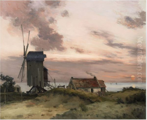 Windmill on a Beach Oil Painting by Jean-Charles Cazin