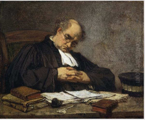 A Sleeping Judge Oil Painting by Thomas Couture