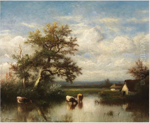 Cows in a Pond Oil Painting by Jules Dupre