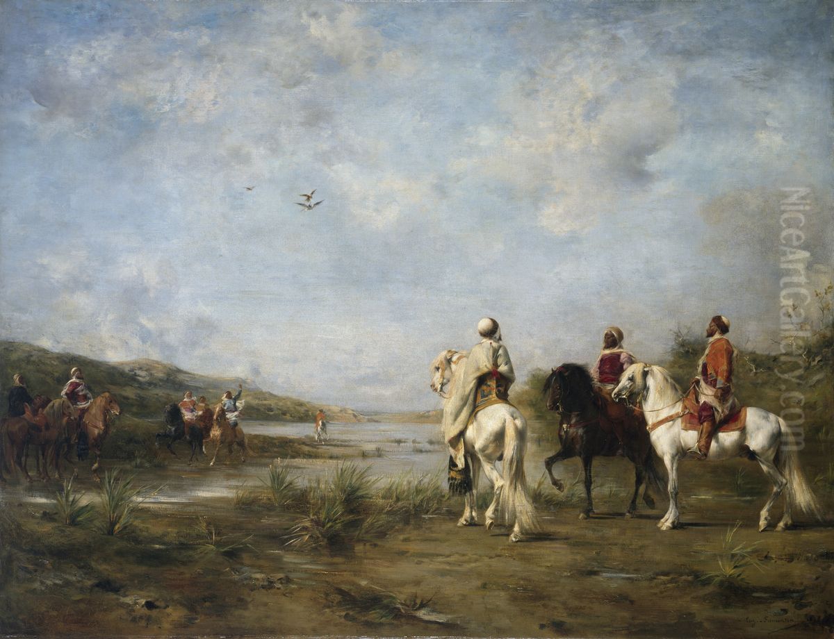 Falcon Hunt ('Algeria Remembered') Oil Painting by Eugene Fromentin