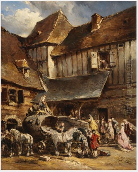 The Arrival of the Diligence Oil Painting by Eugene Isabey