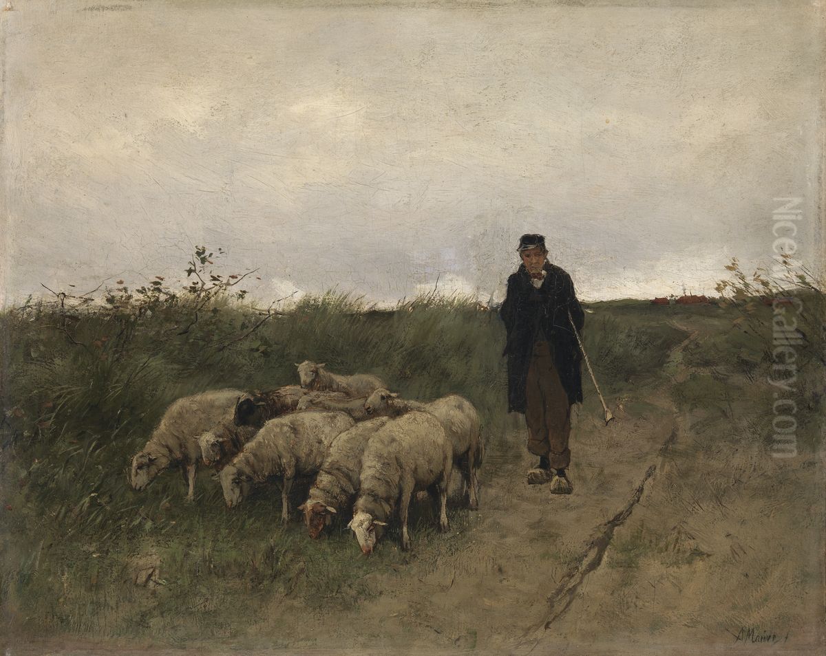 Shepherd and Sheep Oil Painting by Anton Mauve