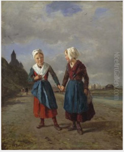 Two Young Girls Oil Painting by Constant Troyon