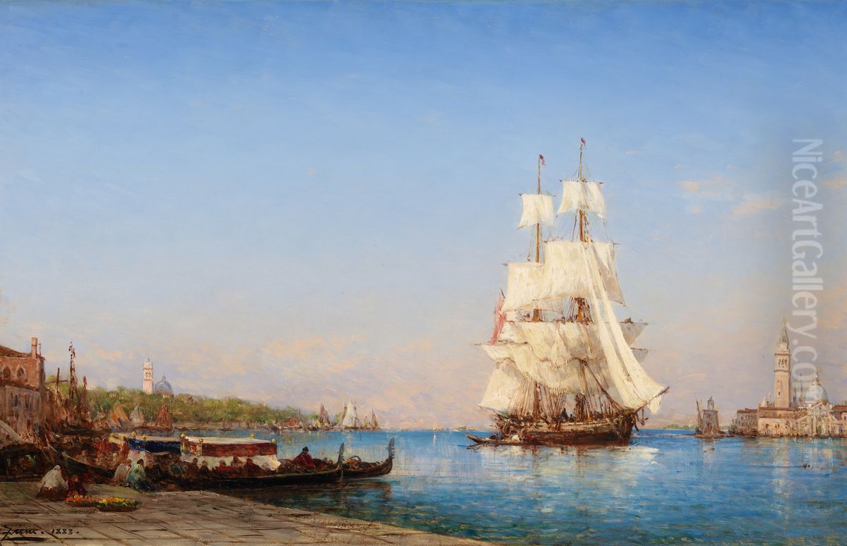 a Sailing Ship Oil Painting by Felix Ziem