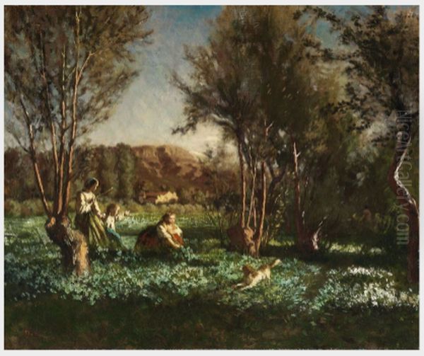 Children Playing in a Meadow Oil Painting by Adolphe Joseph Thomas Monticelli