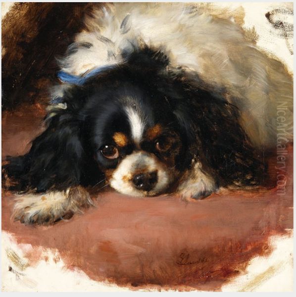 A King Charles Spaniel Oil Painting by Sir Edwin Henry Landseer