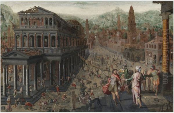 The Restoration of the Temple at Jerusalem Oil Painting by Hans Vredeman de Vries