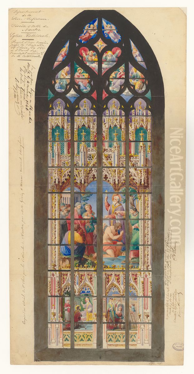 Croquis d'un vitrail de Saint-Clair pour la cathedrale de Nantes (1846) Oil Painting by Saint-Felix Seheult