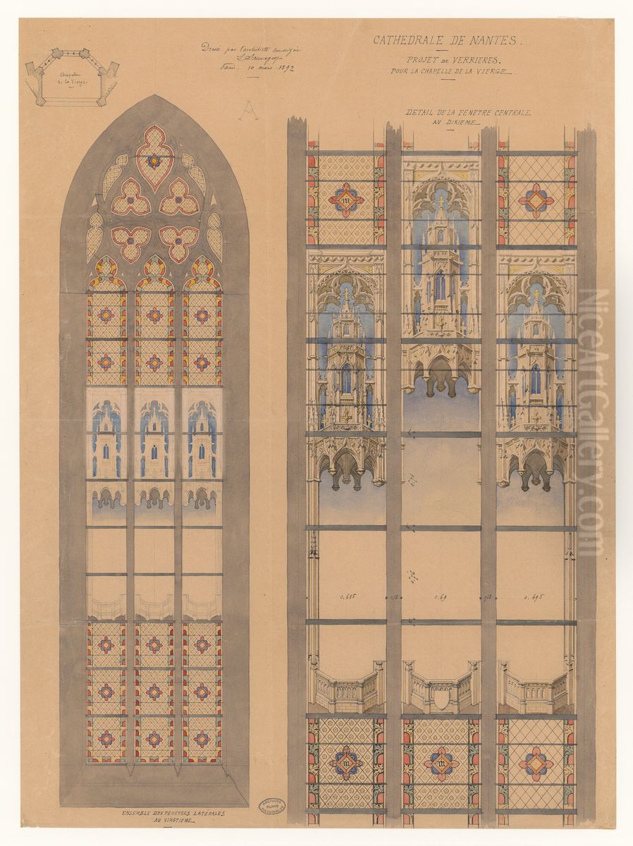 Projet de verrieres pour la chapelle de la Vierge de la cathedrale de Nantes (1892) Oil Painting by Louis Sauvageot