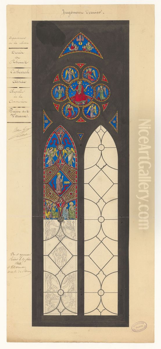 Projet de vitraux representant Le Jugement dernier pour la chapelle de la Communion de la cathedrale de Reims (1844) Oil Painting by Jean-Jacques Arveuf-Fransquin