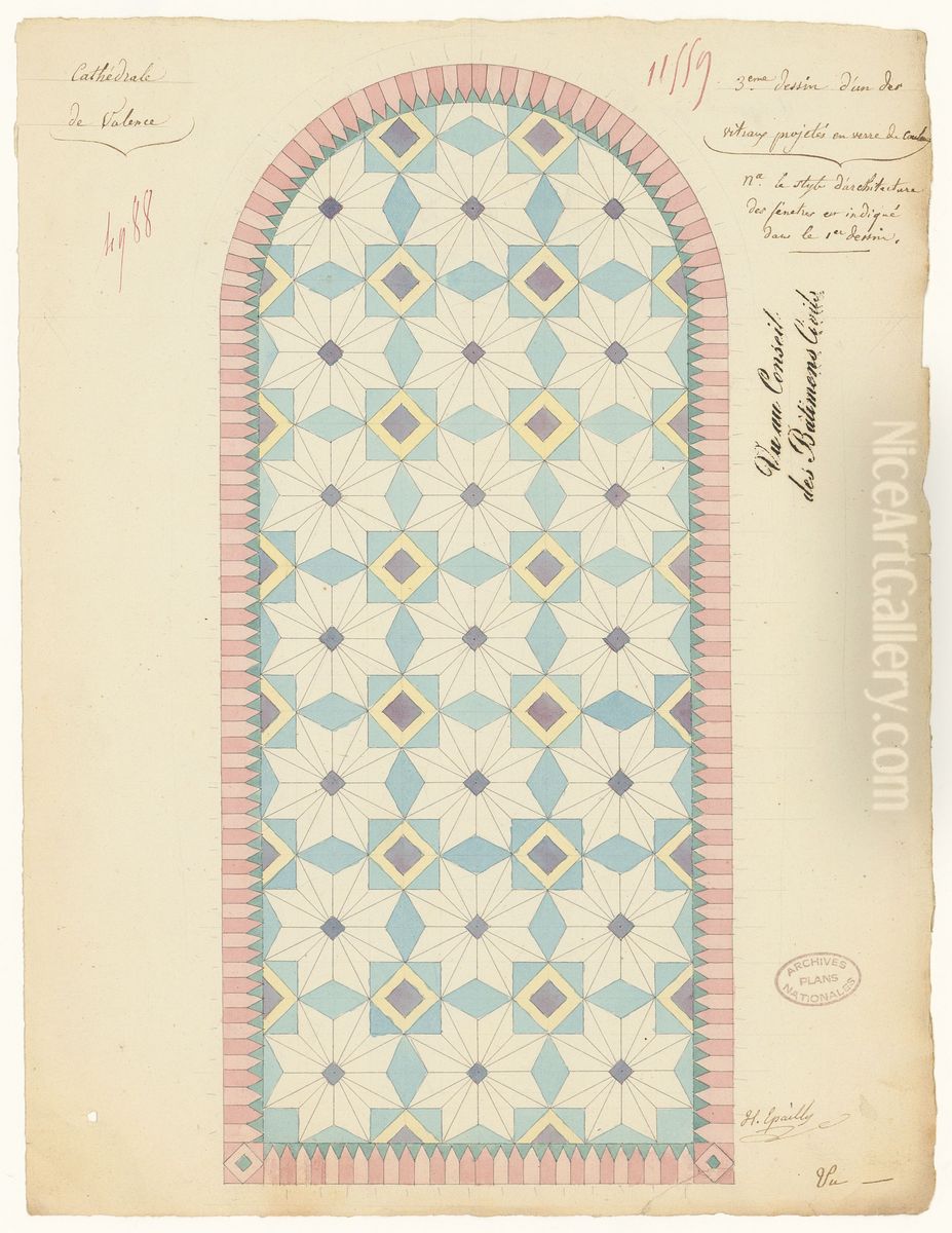 Proposition de vitrail n°3 pour la cathedrale de Valence (1835) Oil Painting by Alexandre, Francois Epailly