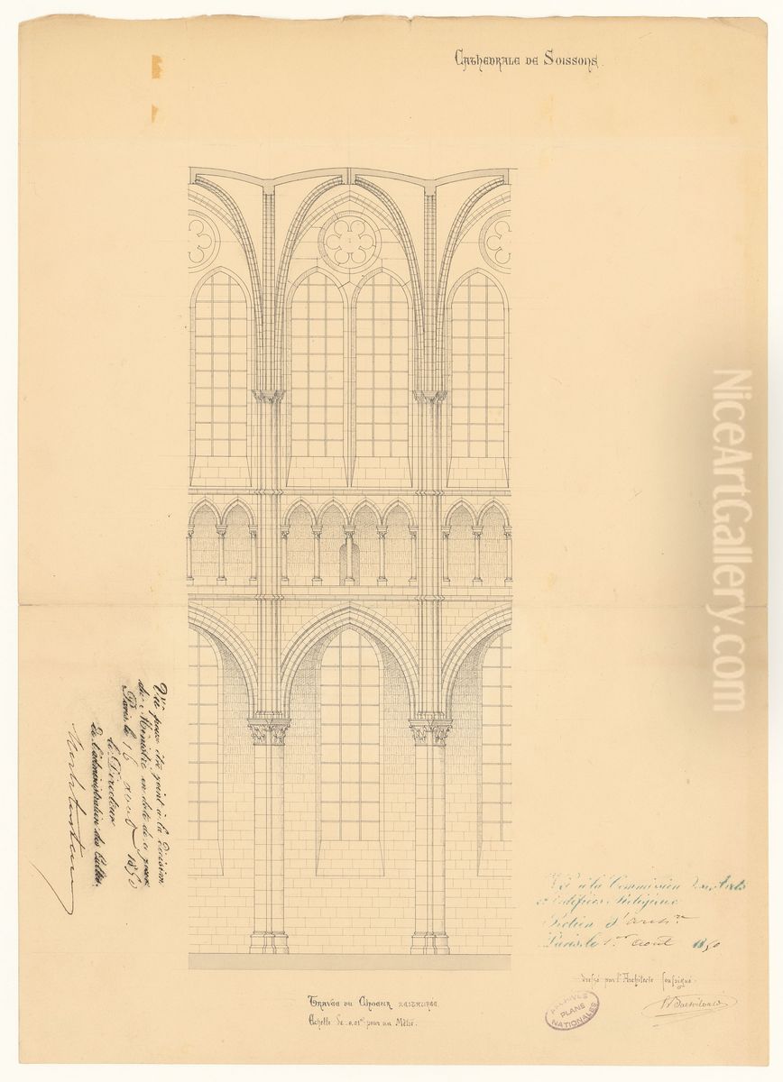Travee du choeur restaure de la cathedrale de Soissons (1850) Oil Painting by Emile Boeswillwald