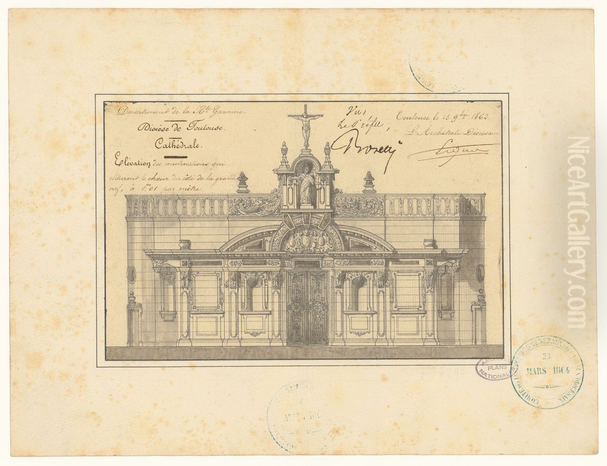 Elevation des constructions qui cloturent le choeur de la cathedrale de Toulouse (1862) Oil Painting by Jacques-Jean Esquie