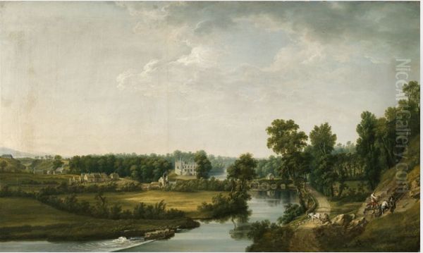 Lucan House and Demesne with Figures Quarrying Stone, County Dublin Oil Painting by Thomas Roberts