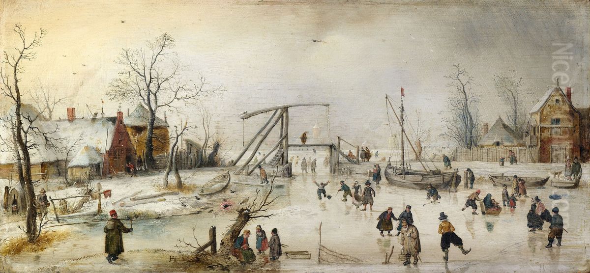 Scene on the Ice Oil Painting by Hendrick Avercamp