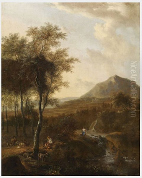 An Italianate Landscape Oil Painting by Frederik de Moucheron