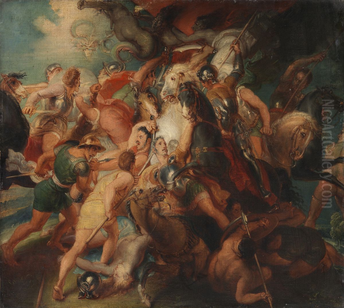 The Horrors of War, Sketch for Burghley House Mural Oil Painting by Thomas Stothard