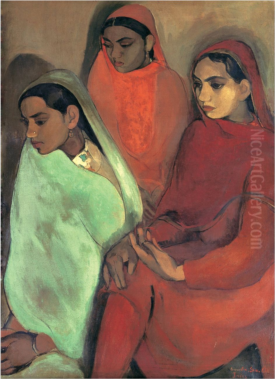 Group of Three Girls Oil Painting by Amrita Sher-Gil
