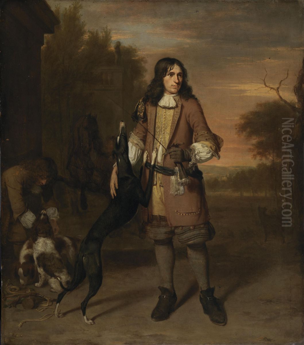 Portrait of a Man as a Hunter Oil Painting by Jan Verkolje
