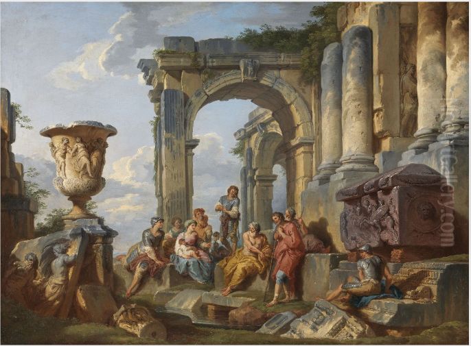 A Capriccio with Saint Peter Preaching to the Romans Oil Painting by Giovanni Paolo Panini