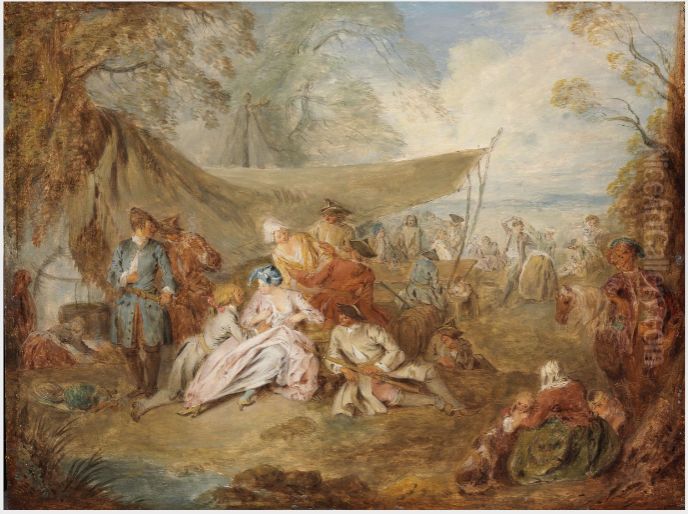 Figures Resting in a Military Encampment Oil Painting by Jean-Baptiste Pater