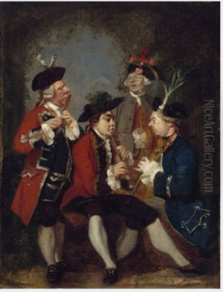 Caricature of Sir Thomas Kennedy, James Caulfield, Viscount Charlemont, the Hon. John Ward and Richard Phelps Oil Painting by Of Sir Joshua Reynolds