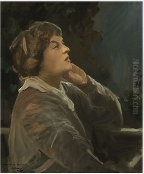 Portrait of Dora Sigerson (Mrs Shorter) (c.1870-1918), Poet Oil Painting by John Lavery