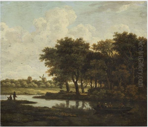 The Ferry Boat Oil Painting by Meindert Hobbema