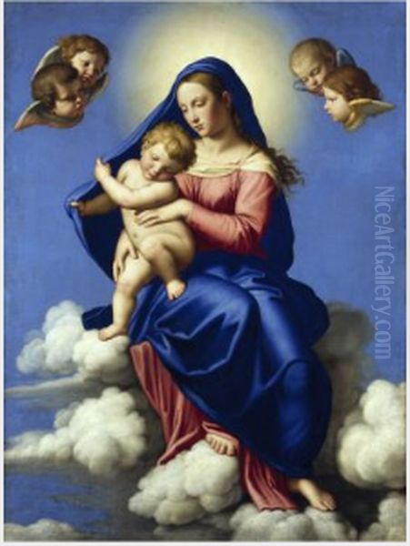 The Virgin and Child Seated in Clouds Oil Painting by Giovanni Battista Salvi da Sassoferrato