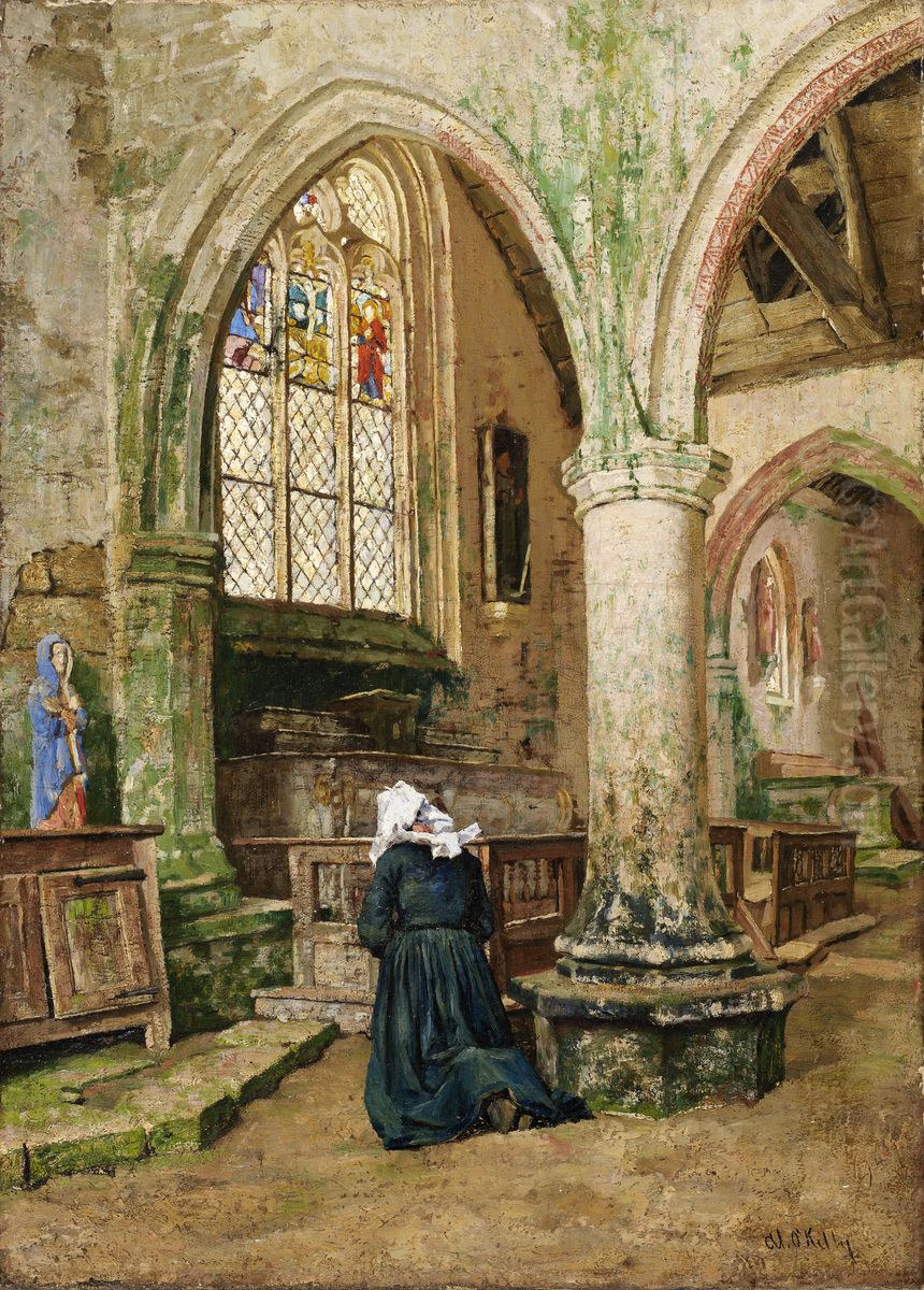Interior of a Church in Brittany Oil Painting by Aloysius O'Kelly