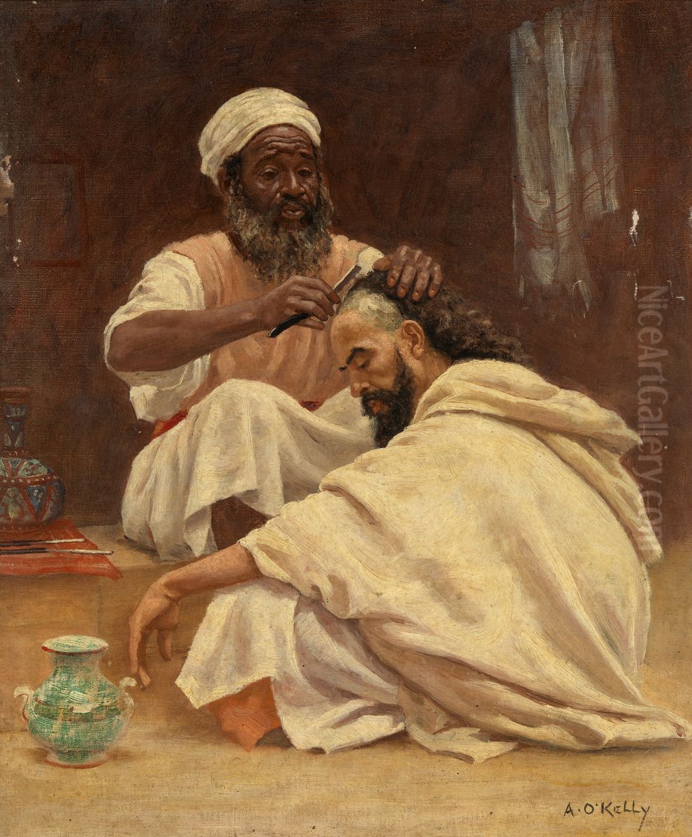 A Barber, Morocco Oil Painting by Aloysius O'Kelly