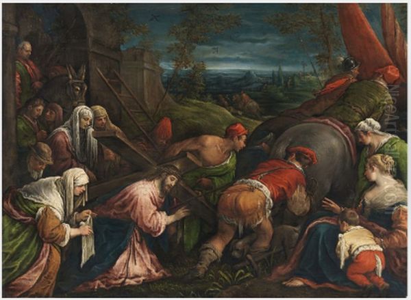 Christ Falling beneath the Cross Oil Painting by Francesco Bassano the Younger